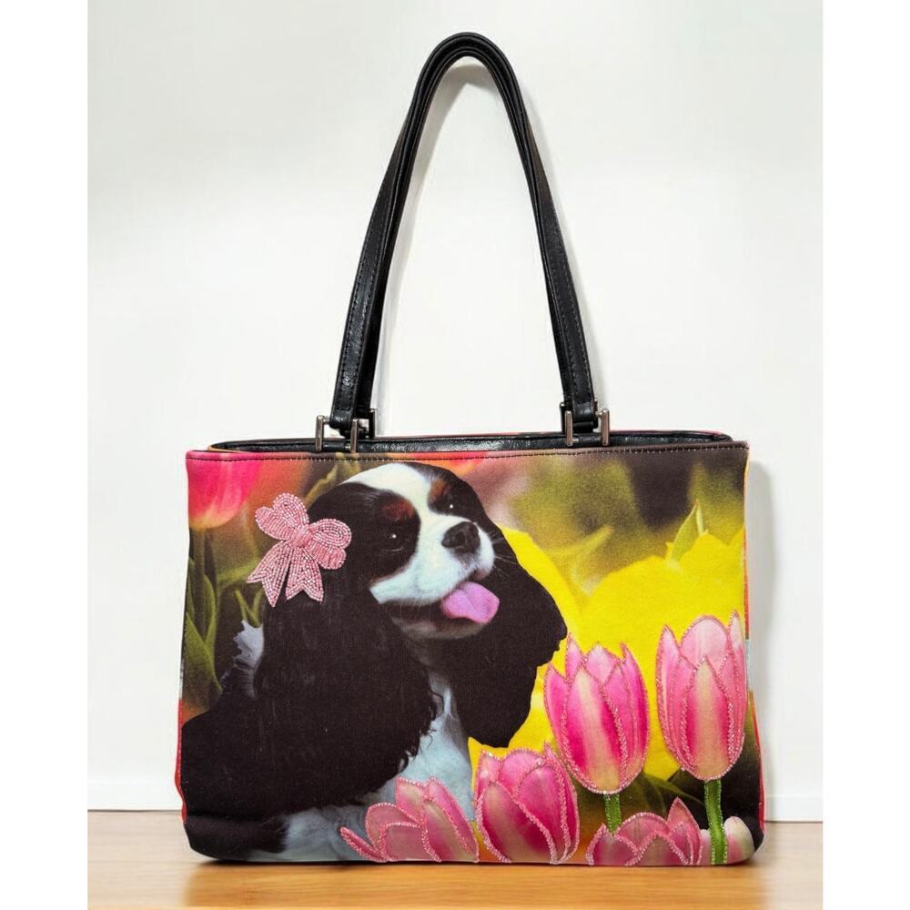 Y2K Isabella Fiore Cavalier King Charles Spaniel Beaded Tote Bag